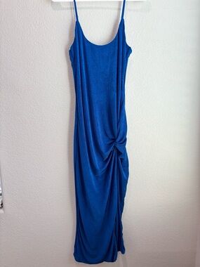 JLUXLABEL Slit Front Tie Midi Spaghetti Strap Dress Blue XL
